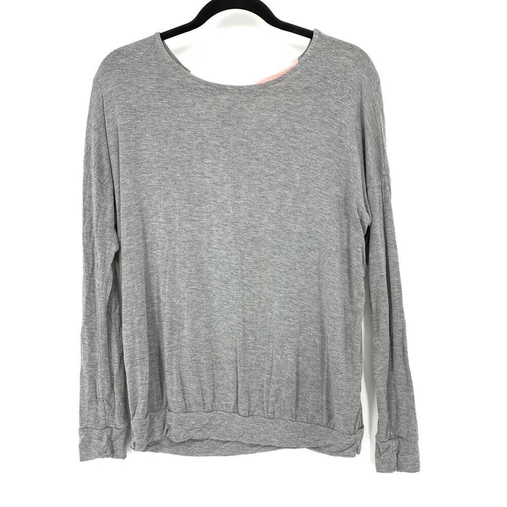 Adore Me Pullover Long Sleeve Top Womens Size M Gray Open Back Pink Bow